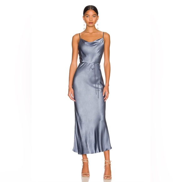 Shona Joy Dresses & Skirts - Shona Joy La Lune Bias Cowl Midi Dress in Blue Smoke